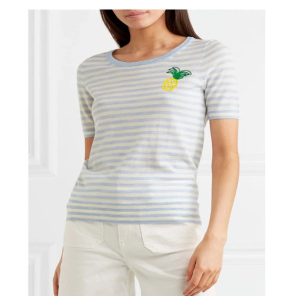 J. CREW short-sleeve MerinoWool sweater in Blue stripe Size Med Pineappl… - Picture 1 of 11